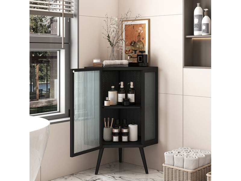  Armoire de rangement tcqpz sur pied 56 x 42,5 x 80 cm 2 niveaux métal verre trempé noir  - Conforama E