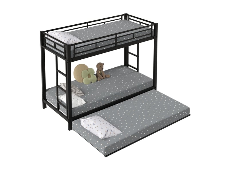  Lit superposé enfant 90x200 cm en métal noir avec lit gigogne  - Conforama A