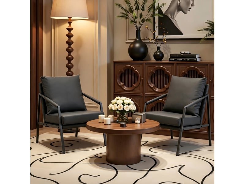  Fauteuil en faux cuir avec dossier rembourré et structure métallique, style industriel noir  - Conforama B