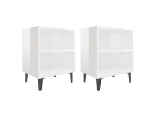 Lot de 2 tables de chevet - cabinet de chevet - table de nuit pieds en métal blanc brillant 40x30x50cm