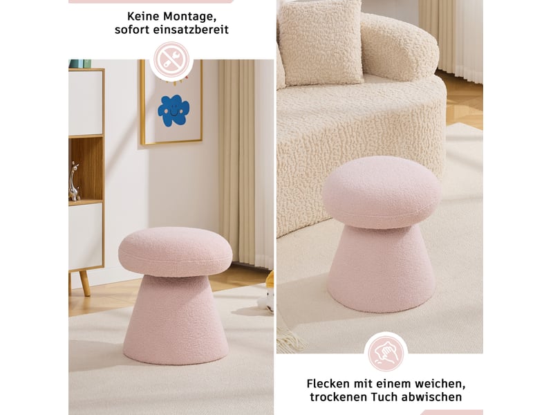  Pouf repose-pieds pivotant 360° forme champignon 41x41x44 cm tissu teddy rose  - Conforama R
