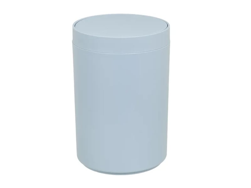  Poubelle ronde de salle de bain à couvercle basculant en polypropylène finition mate, capacité 5l,coloris bleu - longueur 18 x profondeur 18 x hauteur 27 cm  - Conforama A