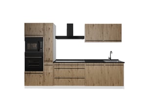 Vicco cuisine, chêne artisanblanc, 310cm plan de travail anthracite