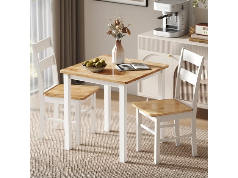  Table de salle à manger carrée avec ceinture renforcée, style campagne, chêne clair et blanc 69 × 69 × 75 cm  - Conforama B