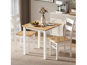 Table de salle à manger carrée avec ceinture renforcée, style campagne, chêne clair et blanc 69 × 69 × 75 cm