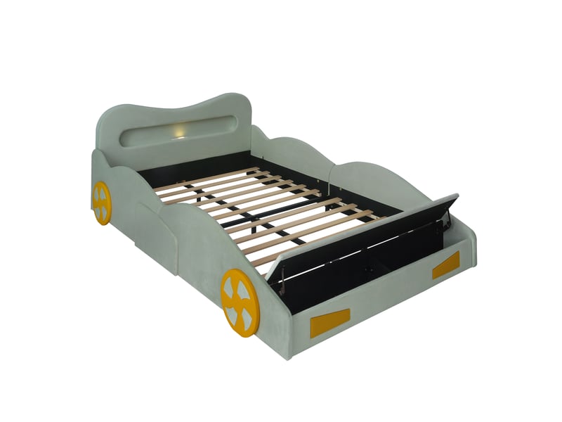  Lit enfant, lit voiture 140x200 cm coloris vert tissu  - Conforama E