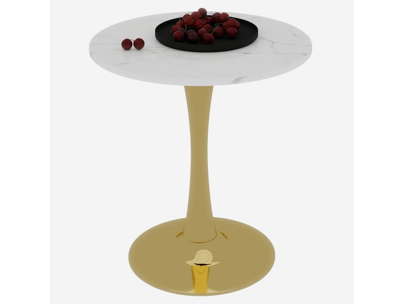  Table basse ronde 70 cm en marbre artificiel, pied central en fer doré et blanc  - Conforama A