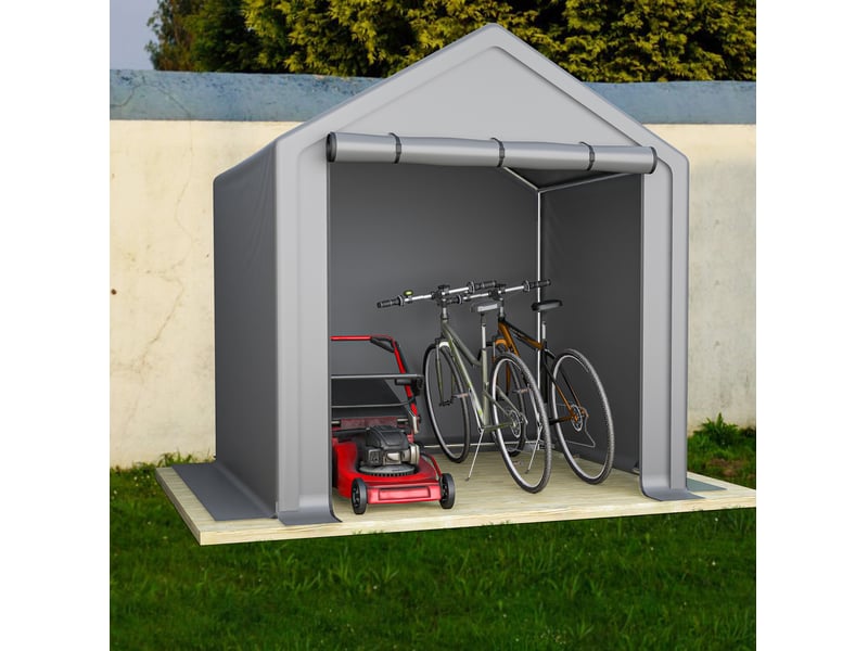  Abri de rangement gris foncé en acier galvanisé et bâche pe 170 gm², avec porte enroulable pour le jardin  - Conforama B