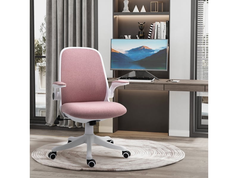  Fauteuil de bureau pivotant, inclinable, réglable en hauteur, accoudoirs relevables, 62,5 x 60 x 94-104 cm, rose  - Conforama D