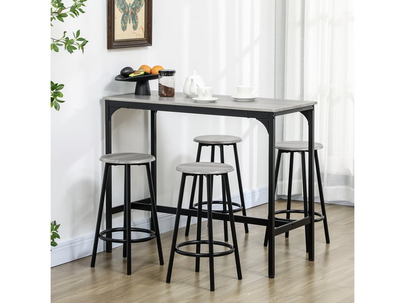  Ensemble table et chaises de bar avec 1 table et 4 tabourets  - gain de place pour cuisine - mdf et métal - gris  - Conforama C