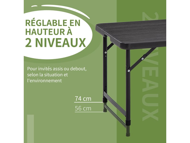 Table de jardin pliable réglable en hauteur 4 personnes 118 x 60 x 74 cm - Conforama E