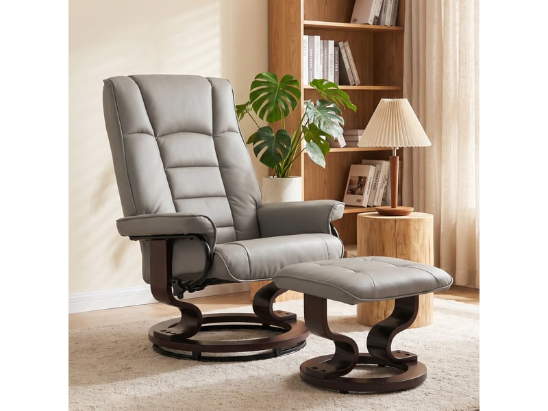  Fauteuil relax inclinable pivotant réglable avec repose-pied bois synthétique gris  - Conforama B