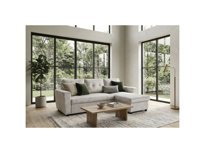 Canapé d'angle caldero convertible 3 places avec coffre – beige champagne – 202 x 90 x 150 cm - Conforama B