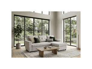 Canapé d'angle caldero convertible 3 places avec coffre – beige champagne – 202 x 90 x 150 cm