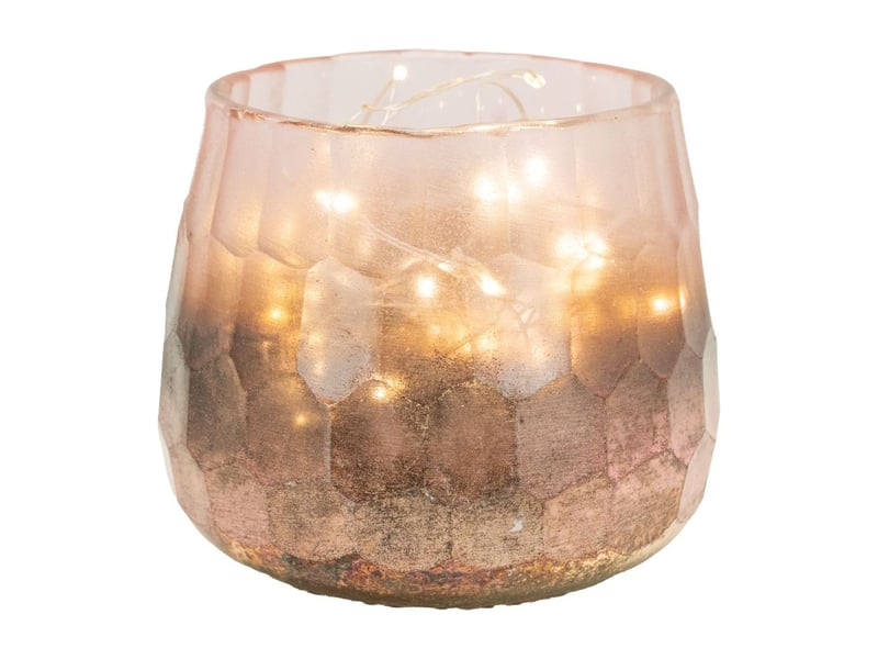  Photophore en verre teinté rose et doré 10 cm  - Conforama C
