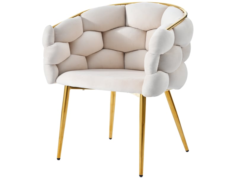  Lot de 6 chaises de salle à manger avec pieds en fer plaqué or, salon, pour salle à manger, cuisine, velours, beige  - Conforama E