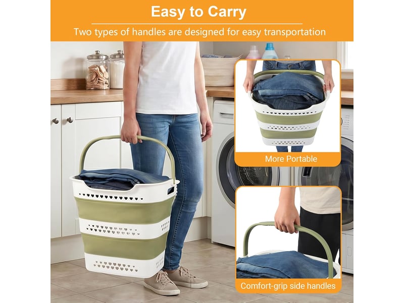 Lot de 2 paniers à linge pliables 42 l, corbeilles en plastique avec poignées, gain de place pour vêtements, vert - Conforama D