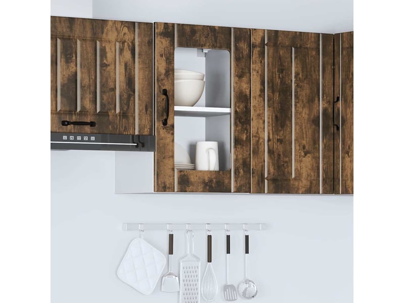  Meuble de rangement, armoire murale de cuisine avec porte en verre lucca chêne fumé  - Conforama C