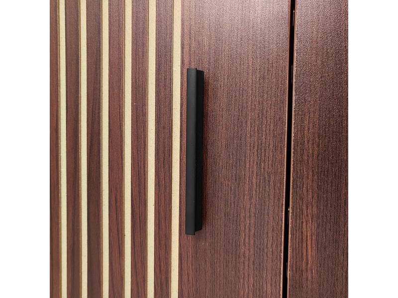  Meuble tv 200 cm noyer et noir avec led et portes en verre  - Conforama R