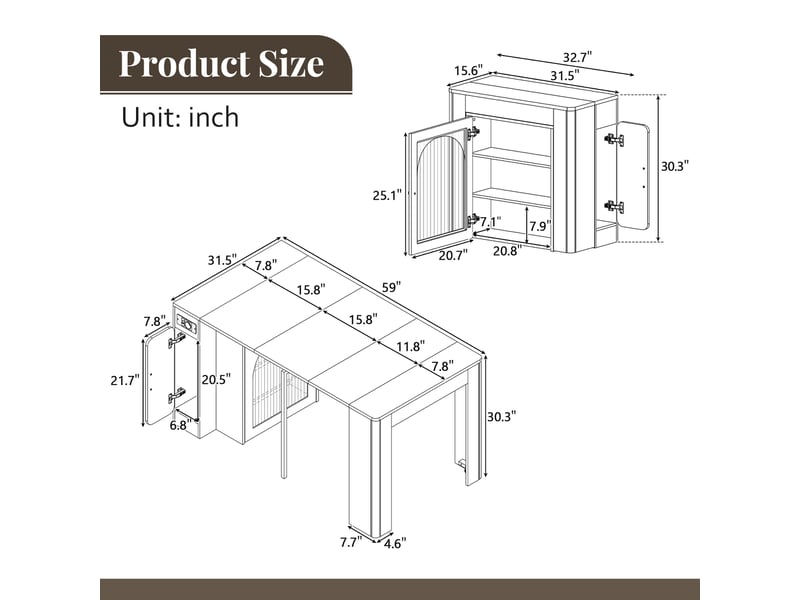  Îlot de cuisine - chariot de cuisine avec table extensible, 3 compartiments et prise électrique, meuble mobile en mdf et verre - blanc + noir - 83×39,6 79,6 119,6 149,6×77 cm  - Conforama E