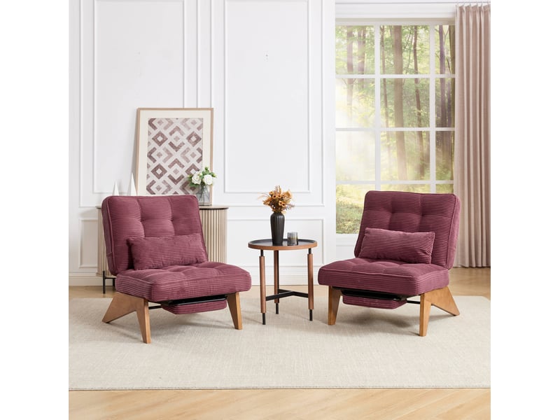  Fauteuil relax réglable avec repose-pieds et coussin lombaire en velours côtelé rouge bordeaux  - Conforama C