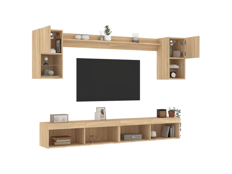  Unités murales tv avec led 6 pcs chêne sonoma bois d'ingénierie shl38041  - Conforama E