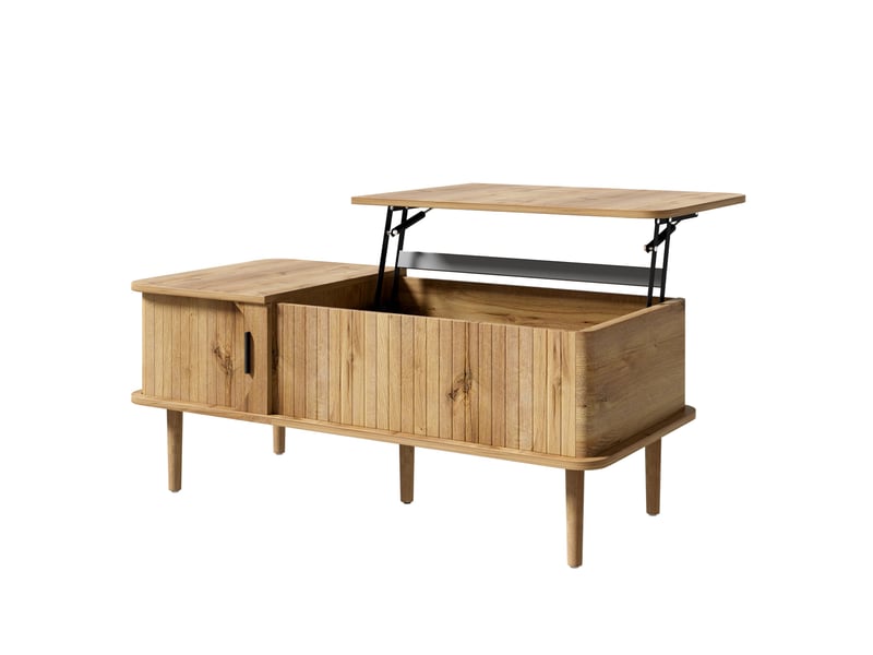 Table basse relevable 100 cm, avec coffre de salon extensible table de bureau plateau relevable porte coulissante, en mdf style rétro nordique, naturel - Conforama D