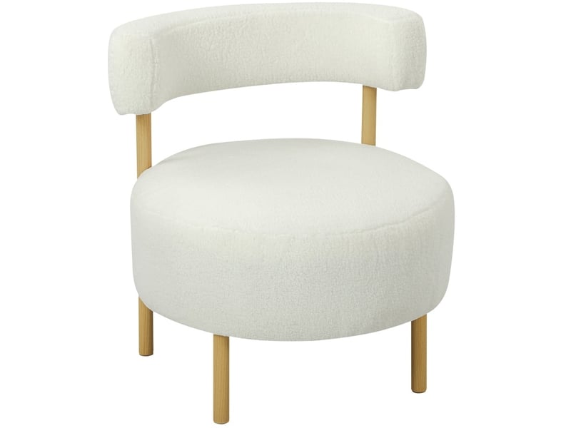  Fauteuil relax avec assise à ressorts et pieds en métal effet bois, en polyester blanc crème, 67 × 67 × 71 cm  - Conforama A