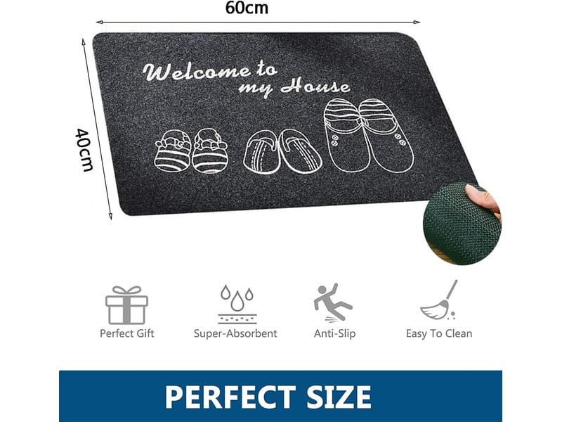  Tapis de porte extérieur et intérieur,tapis absorbant noir gris,tapis d’entrée antidérapant facile à nettoyer avec revêtement en caoutchouc pour coulo  - Conforama C