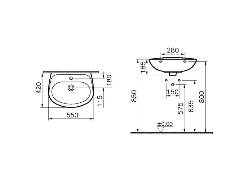  Lave mains mural blanc normus 550x420 mm 1 trou robinet trop-plein 746686 - Conforama C