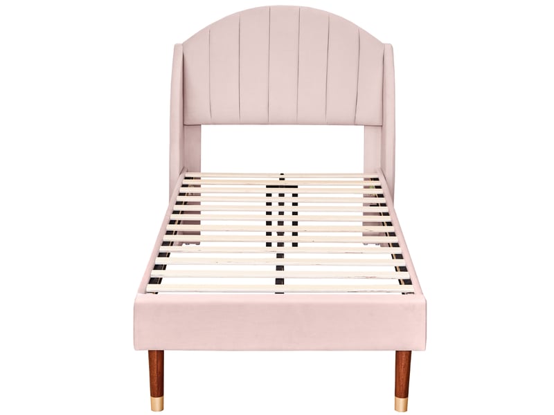  Lit rembourré 90 x 200 cm avec sommier à lattes et tête de lit, lit enfant, lit simple, support à lattes en bois, montage facile, velours, rose  - Conforama D