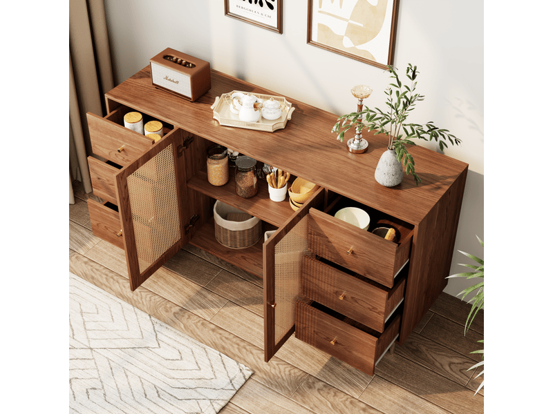  Buffet en rotin, meuble de rangement avec tiroir, pour cuisine, maison, salon, marron, 160 x 40 x 90 cm  - Conforama D