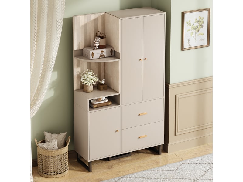  Armoire d'entrée 110x38x186 cm - vestiaire avec panneau rembourré, penderie, 2 tiroirs, rangement chaussures  - Conforama W