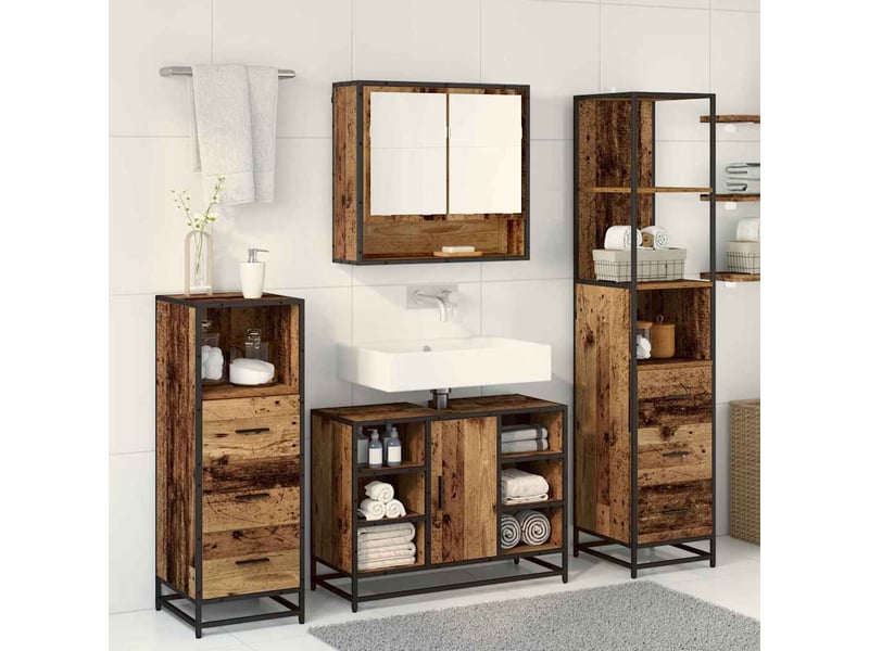  Ensemble de mobilier de salle de bain 3 pièces bois ancien cf64443  - Conforama D