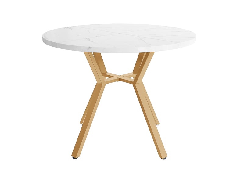  Ensemble table ronde et 4 chaises, plateau en mdf effet marbre blanc, piètement doré et sièges ergonomiques en velours vert  - Conforama R