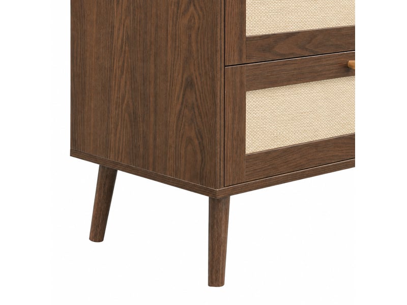  Commode 6 tiroirs 120x40x80 cm – noyer foncé – façades pe aspect rotin et angles arrondis, pieds 15 cm  - Conforama E