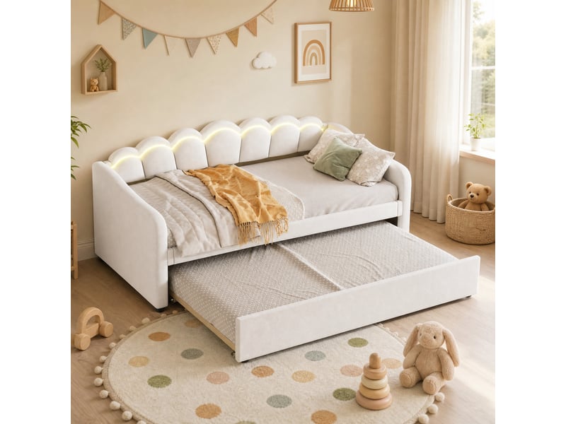  Lit gigogne 90x200 cm avec éclairage led, beige  - Conforama B