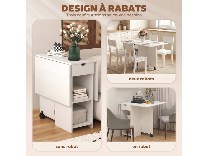  Table à manger pliante, table de cuisine extensible pour 2 à 4 personnes, 2 abattants, 120 x 72 x 75 cm, blanc  - Conforama E