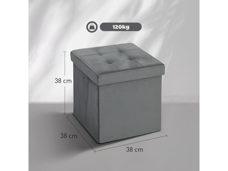  Tabouret gris pliant avec espace de rangement et boîte de rangement en mousse et mdf  - Conforama C
