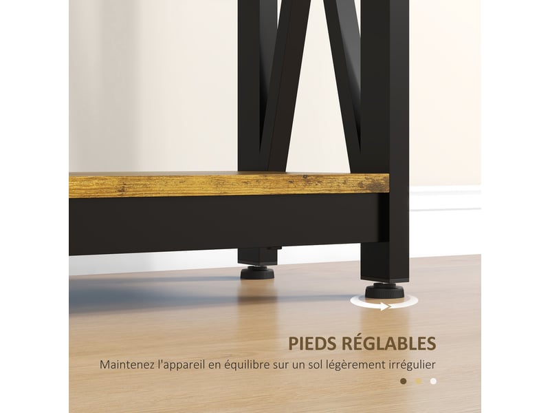  Console meuble étroite à 2 niveaux style industriel avec prises de courant et usb, marron, 100 x 24 x 75 cm  - Conforama W