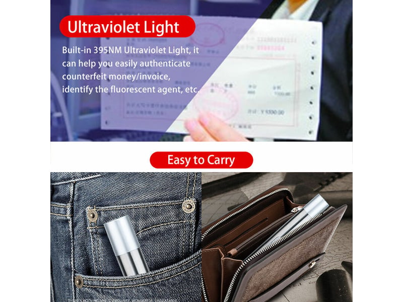  3-in-1 multi-fonctionnel lampe de poche led mini lampe torche portable usb rechargeable flash light  - Conforama C