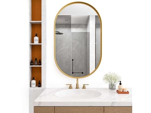 Miroir armoire ovale 85x51,5 cm cadre métal doré – rangement mural ou encastré