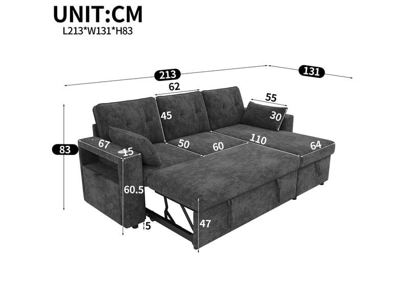 Canapé d’angle convertible 3 places 213x131x83 cm gris chenille - Conforama C