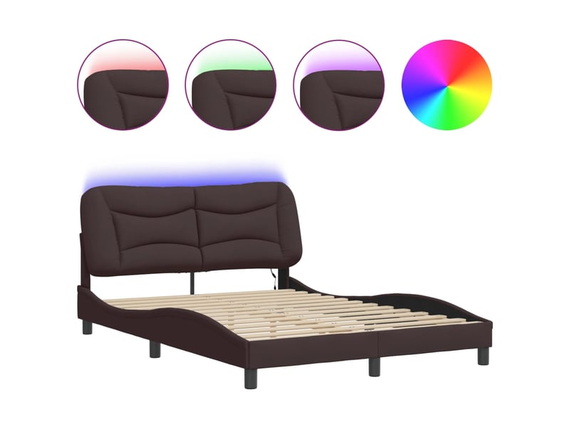 Lit double- lit adulte -  cadre de lit avec led sans matelas hvar marron foncé 120x200cm tissu  - Conforama A