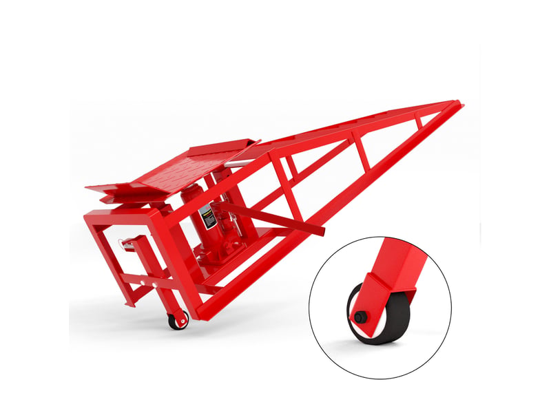 Lot de 2 rampes de levage hydrauliques 114 x 36 x 32 cm rouges en acier, capacité 5060 kg pour usage automobile - Conforama E