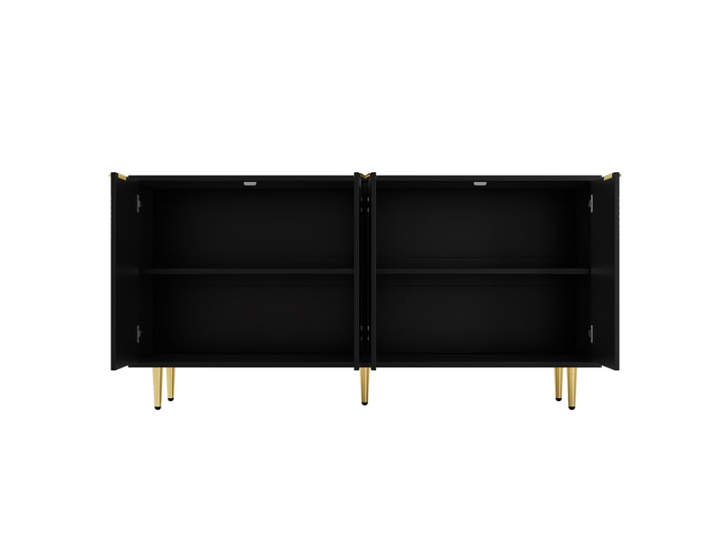  Buffet avec 4 portes, étagères réglables et fermeture douce pour salon en mdf 160×40×80 cm noir  - Conforama D
