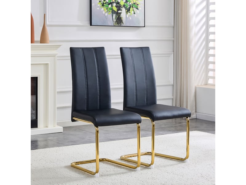  Chaise de salle à manger ergonomique avec assise rembourrée  - profil fin en pu et métal noir et or  - Conforama B
