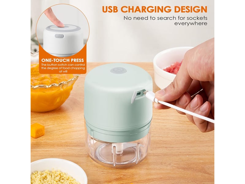  Hachoir électrique 250 ml, mixeur hachoir rechargeable usb, portable mini coupe legumes avec 3 lames en acier inoxydable (vert)  - Conforama D
