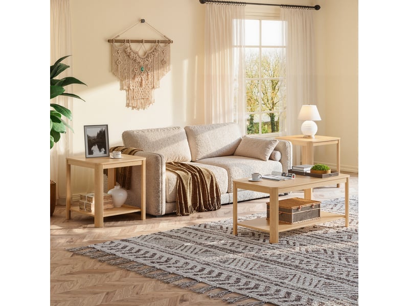  Table basse 100x51x45 cm avec deux niveaux, pour salon, meuble de salon, pratique, en panneau de particules, naturel  - Conforama D