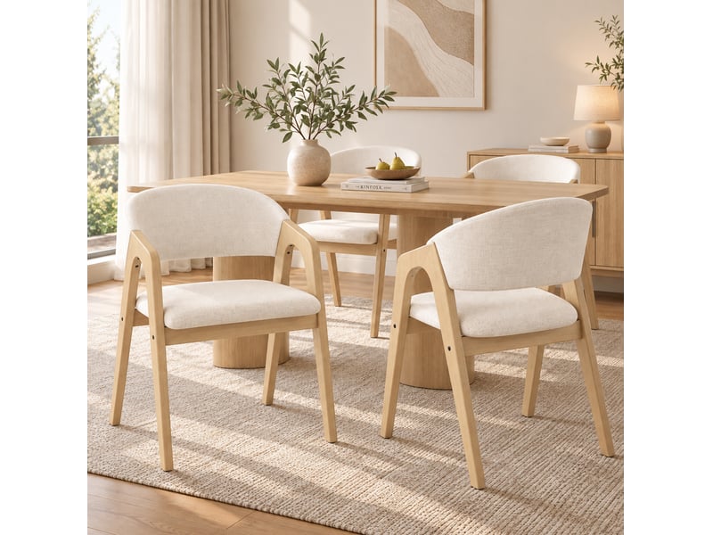  Lot de 2 chaises de salle à manger avec accoudoirs 55.5x60x83 cm beige et naturel  - Conforama W